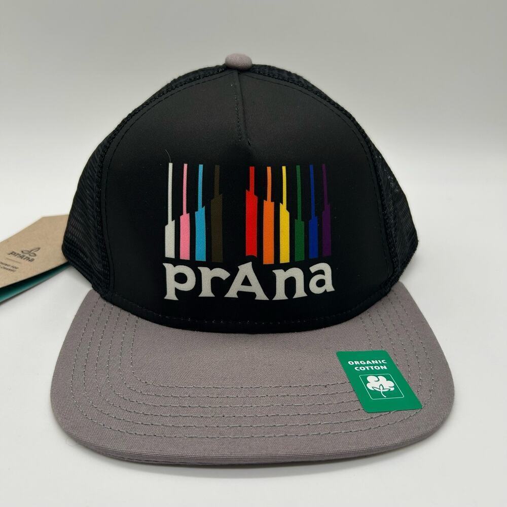 prAna Hat Unisex OS Black Rainbow Vista Trucker Pride Cap Mesh Snapback NEW